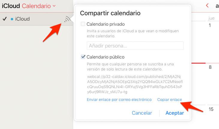 Exportar calendario de iCloud