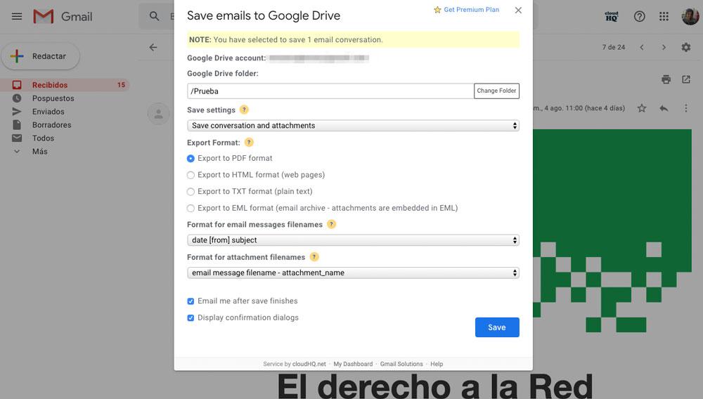 Guardar correo en Google Drive