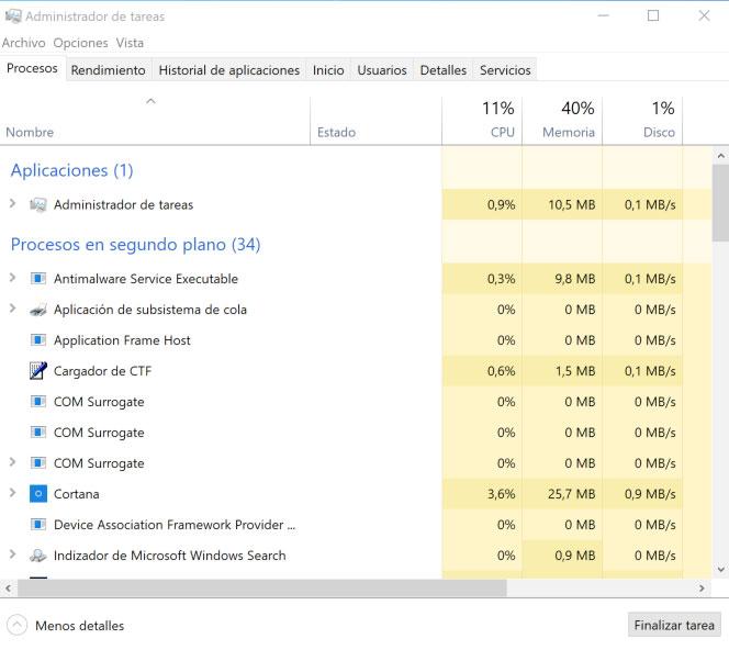 Procesos de Windows 10